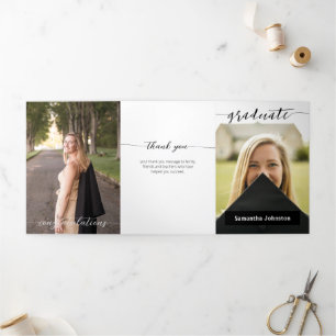Invitation Trois Volets Script de fin d'études moderne trois photos noir
