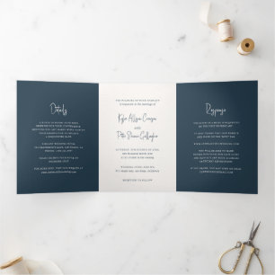 Invitation Trois Volets Script manuscrit Gris moderne Élégant Mariage