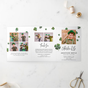 Invitation Trois Volets Shamrock irlandais Clover Funeral Memorial Program