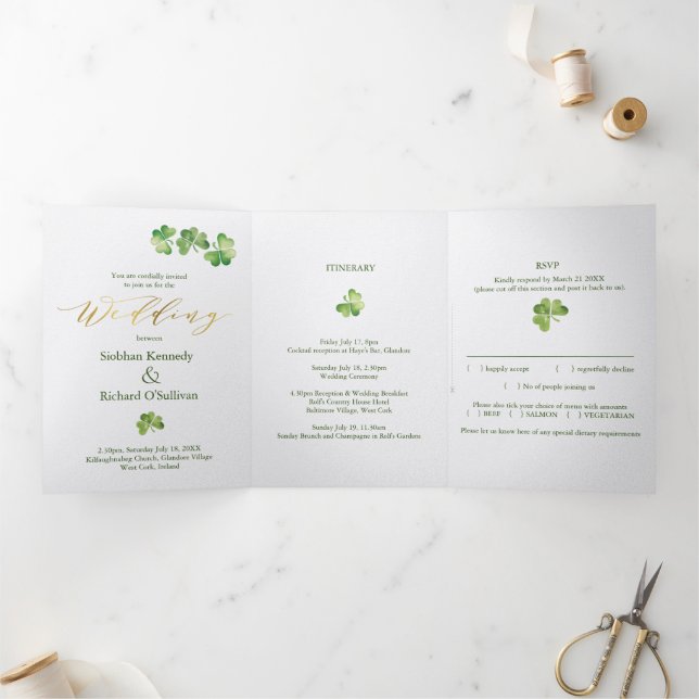 Invitation Trois Volets Shamrock irlandais & noeud celtique, RSVP, Mariage (Intérieur)