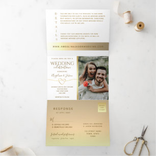 Invitation Trois Volets Simple Appel Doré Photographie Mariage