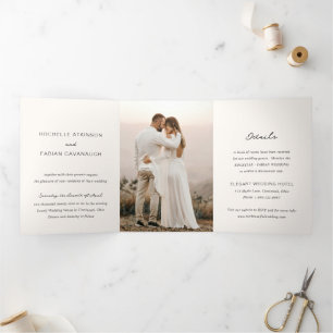 Invitation Trois Volets Simple Crème Photo Mariage élégant