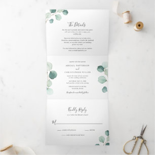 Invitation Trois Volets Simple Élégant Mariage Rustique Eucalyptus