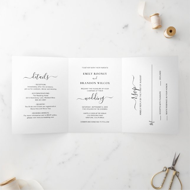 Invitation Trois Volets Simple Élégant Photo Mariage Moderne (Intérieur)