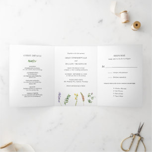 Invitation Trois Volets Simple Floral Élégant Mariage Rustique de Fleur Sa