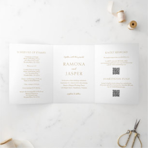 Invitation Trois Volets Simple Gold Bold QR Code moderne Mariage