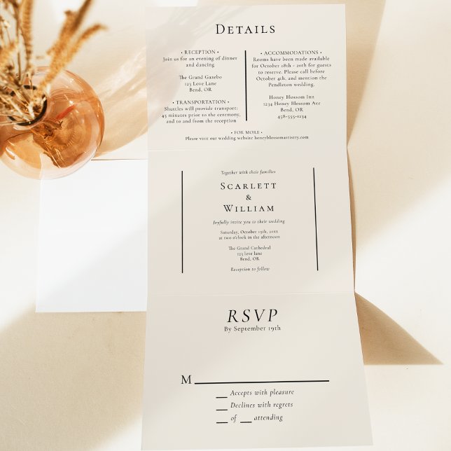 Invitation Trois Volets Simple Mariage Minimal Automne Feuille Crème (Créateur téléchargé)