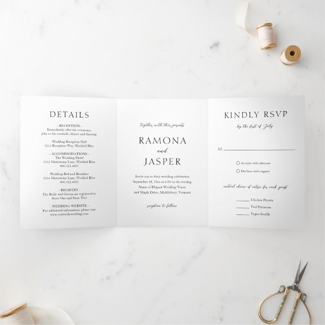 Invitation Trois Volets Simple Mariage Moderne Gras Noir et Blanc (Intérieur)