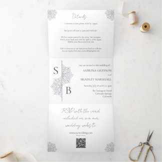 Invitation Trois Volets Simple moderne Boho Monogramme Mandala Mariage