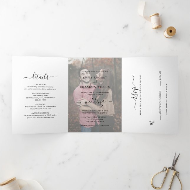 Invitation Trois Volets Simple Moderne Photo Élégant Mariage (Intérieur)