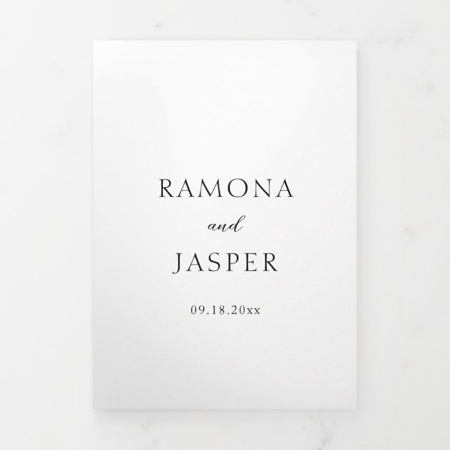 Invitation Trois Volets Simple noir et blanc Gras Mariage moderne (Page de couverture)