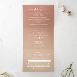Invitation Trois Volets Simple Terre Cuite Et Ombre Jaune Mariage