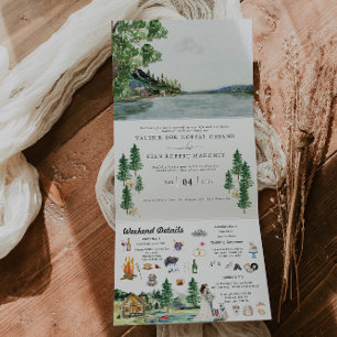 Invitation Trois Volets Station de camping Lakeside   Mariage illustré