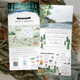 Invitation Trois Volets Station de camping Lakeside   Mariage illustré