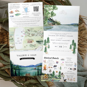 Invitation Trois Volets Station de camping Lakeside   Mariage illustré