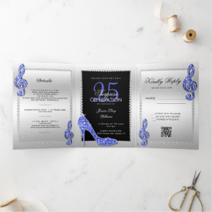 Invitation Trois Volets Stiletto, Photo, QR Code 25e anniversaire surprise