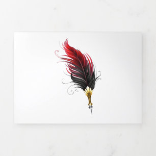 Invitation Trois Volets Stylo rouge en plumes avec nib or