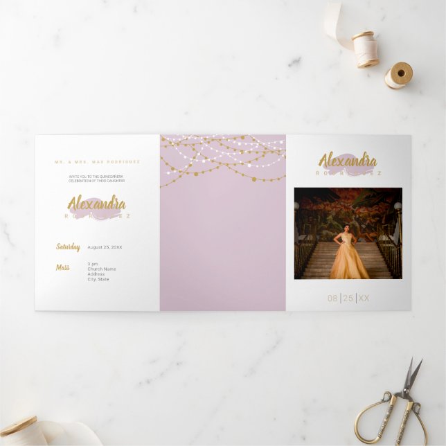 Invitation Trois Volets Sugar Plum Purple Photo Quinceanera (Extérieur)