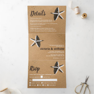Invitation Trois Volets Suite de Mariage de plage Starfish