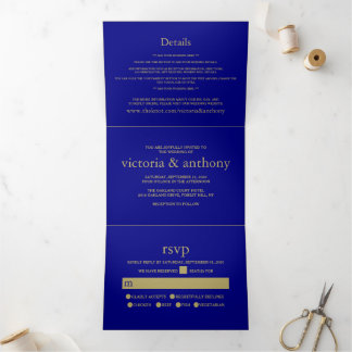 Invitation Trois Volets Suite de Mariage rouge bleu marine moderne