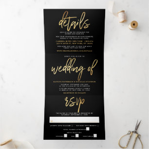 Invitation Trois Volets Suite Mariage de script Gold Foil moderne