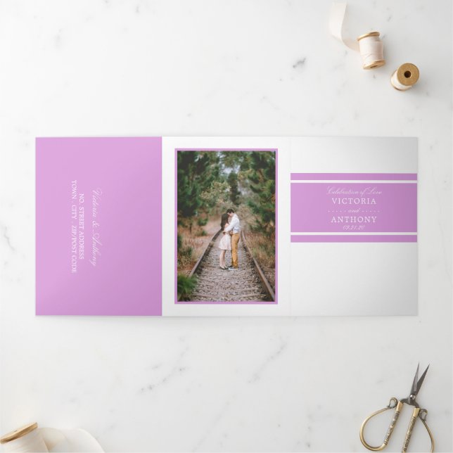 Invitation Trois Volets Suite Mariage moderne Purple Breeze (Extérieur)