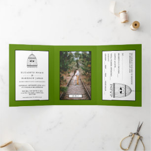 Invitation Trois Volets Suite Mariage vert de l'Avocado Heardcage Vintage