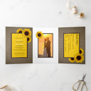 Invitation Trois Volets Sunflowers & Burlap d'été, Suite Mariage