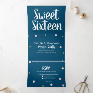 Invitation Trois Volets Sweet 16 Moderne Or Rose Et Or