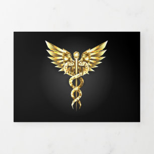 Invitation Trois Volets Symbole caducee polygonale or