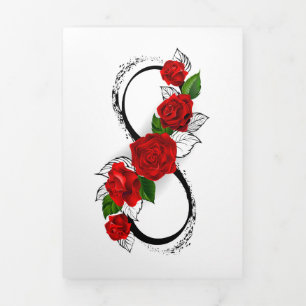 Invitation Trois Volets Symbole d'infini avec des roses rouges