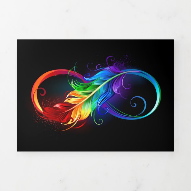 Invitation Trois Volets Symbole d'infini avec plume arc-en-ciel (Page de couverture)