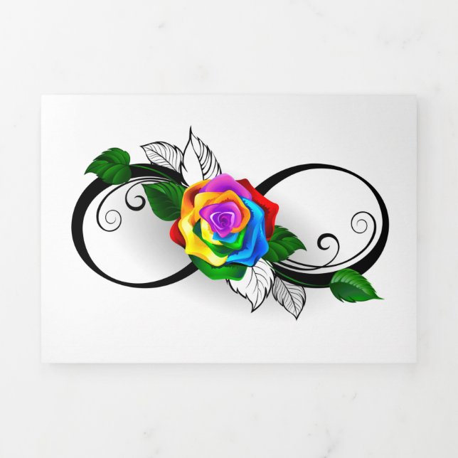 Invitation Trois Volets Symbole d'infini avec rose arc-en-ciel (Page de couverture)
