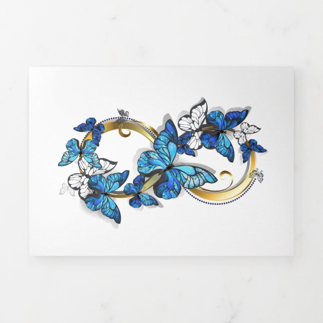 Invitation Trois Volets Symbole infini de papillons Morpho bleus (Page de couverture)