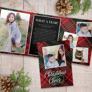 Invitation Trois Volets Tartan Classic Script Noël Photo Trifold Card