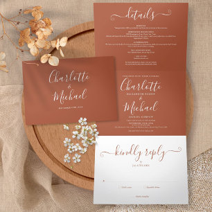 Invitation Trois Volets Terracotta Moderne Élégant Script Mariage photo