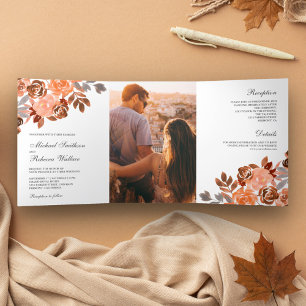 Invitation Trois Volets Terrain rustique Terracotta Mariage Floral