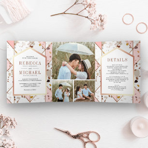 Invitation Trois Volets Terrazzo Mariage géométrique rose pâle