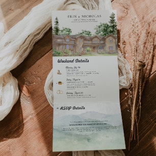 Invitation Trois Volets Teton Mountains rustiques   Mariage illustré 