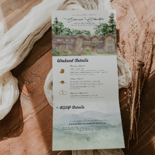Invitation Trois Volets Teton Mountains rustiques Mariage illustré
