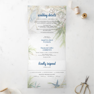 Invitation Trois Volets Thème de mariage moderne sur la plage