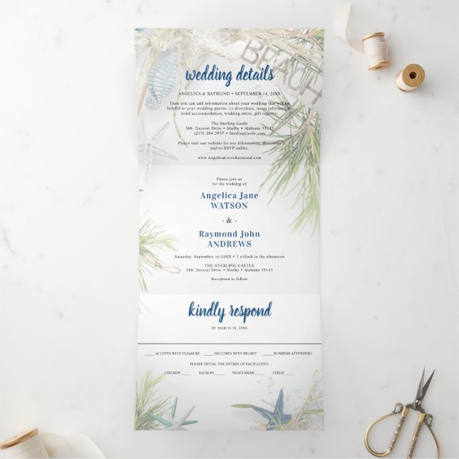 Invitation Trois Volets Thème de mariage moderne sur la plage  (Intérieur)