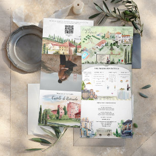 Invitation Trois Volets Toscane Italie   Mariage illustré