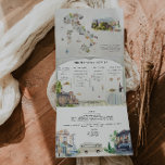 Invitation Trois Volets Toscane Italie | Mariage illustré<br><div class="desc">Donnez le ton pour un week-end mariage passionnant avec une invitation d'itinéraire personnalisée. Cette invitation "spacieuse" est une excellente façon de donner à vos invités des informations complémentaires sur la mariage. Ces cartes peuvent énumérer les festivités qui entourent votre week-end mariage, comme des cocktails de bienvenue, des soirées après-midi et...</div>
