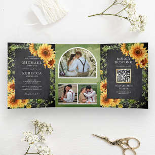 Invitation Trois Volets Tournage de tournesols sur tableau noir Code QR Ma