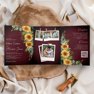 Invitation Trois Volets Tournesols Eucalyptus Code QR Mariage Bourgogne