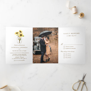 Invitation Trois Volets Tournesols rustiques sur le Mariage campagnard Mas