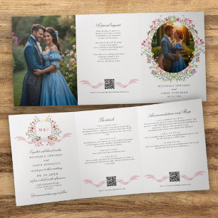 Invitation Trois Volets Tout en Un Cachet Régence Aquarelle QR Mariage