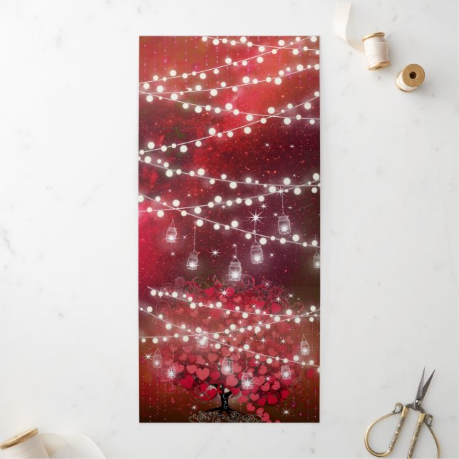 Invitation Trois Volets Tout En Un Élégant Coeur Rouge Et Rose Feuille Mar (Extérieur)