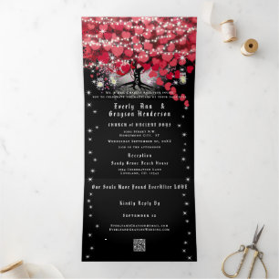 Invitation Trois Volets Tout En Un Élégant Cœur Rouge Et Rose Feuille Mari